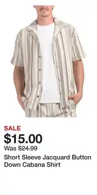 TJ Maxx Short Sleeve Jacquard Button Down Cabana Shirt offer