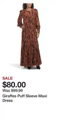 TJ Maxx Giraffes Puff Sleeve Maxi Dress offer
