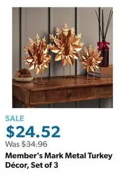 Sam's Club Member's Mark Metal Turkey Décor, Set of 3 offer