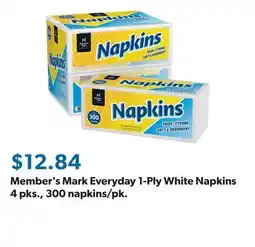 Sam's Club Member's Mark Everyday 1-Ply White Napkins 4 pks., 300 napkins/pk offer