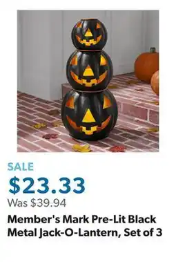 Sam's Club Member's Mark Pre-Lit Black Metal Jack-O-Lantern, Set of 3 offer
