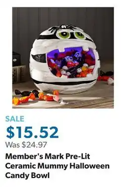 Sam's Club Member's Mark Pre-Lit Ceramic Mummy Halloween Candy Bowl offer