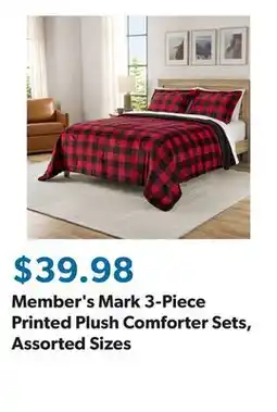 Sam's Club Member's Mark 3-Piece Printed Plush Comforter Sets, Assorted Sizes offer