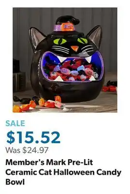 Sam's Club Member's Mark Pre-Lit Ceramic Cat Halloween Candy Bowl offer