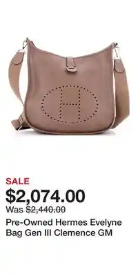 Nordstrom Pre-Owned Hermes Evelyne Bag Gen III Clemence GM offer