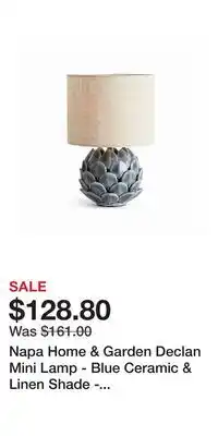 Nordstrom Napa Home & Garden Declan Mini Lamp - Blue Ceramic & Linen Shade - Artichoke offer