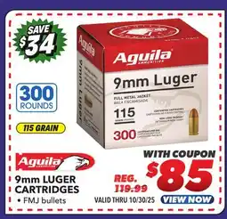 Big 5 Aguila 9mm Luger Cartridges - 300 Rounds offer
