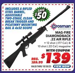 Big 5 Crosman Mag-Fire Diamondback .22 Caliber Pellet Rife Combo offer
