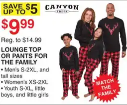 Dunham's Sports CANYON CREEK LOUNGE TOP OR PANTS FOR THE FAMILY offer