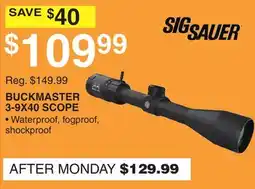 Dunham's Sports SIG SAUER BUCKMASTER 3-9X40 SCOPE offer