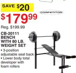Dunham's Sports COMPETITOR CB-20111 BENCH WITH 80 LB. WEIGHT SET offer