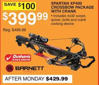 Dunham's Sports BARNETT SPARTAN XP400 CROSSBOW PACKAGE WITH CRANK offer