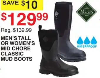 Dunham's Sports MEN'S TALL OR WOMEN'S MID CHORE CLASSIC MUD BOOTS offer