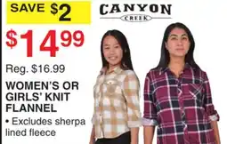 Dunham's Sports WOMEN'S OR GIRLS' KNIT FLANNEL offer
