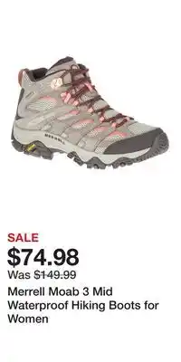 Cabela's Merrell Moab 3 Mid Waterproof Hiking Boots for Women offer
