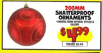 Ollie's 200MM SHATTERPROOF ORNAMENTS offer