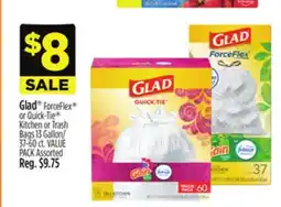 Dollar General Glad ForceFlex or Quick-Tie Kitchen or Trash Bags offer