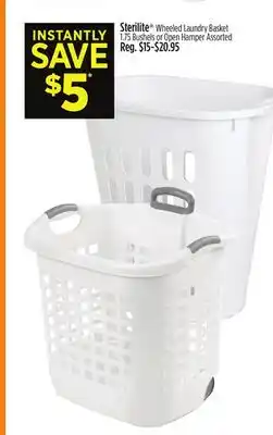 Dollar General Sterilite Wheeled Laundry Basket 1.75 Bushels or Open Hamper offer