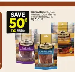 Dollar General Heartland Farms Dog Treats Sweet Potato & Chicken Wraps 3 oz. or Chicken or Duck Jerky 2.5 oz offer