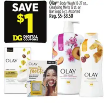 Dollar General Olay Body Wash 18-27 oz., Cleansing Melts 12 ct. or Bar Soap 6 ct offer
