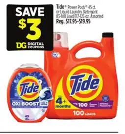 Dollar General Tide Power Pods 45 ct. or Liquid Laundry Detergent 83-100 Load/117-125 oz offer
