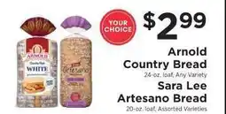 ShopRite Arnold Country Bread / Sara Lee Artesano Bread offer
