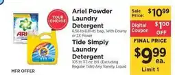 ShopRite Ariel Powder Laundry Detergent / Tide Simply Laundry Detergent offer