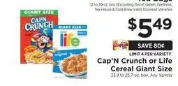 ShopRite Cap'N Crunch or Life Cereal Giant Size offer