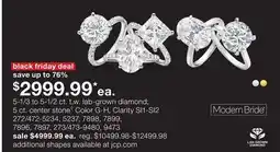JC Penney 5-1/3 to 5-1/2 ct. t.w. lab-grown diamond 5 ct. center stone◊ Color G-H, Clarity SI1-SI2 offer