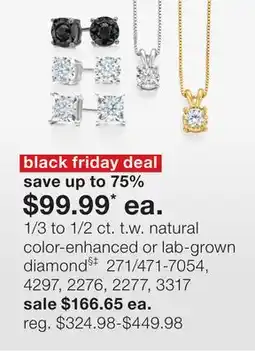 JC Penney 1/3 to 1/2 ct. t.w. natural color-enhanced or lab-grown diamond§‡ offer