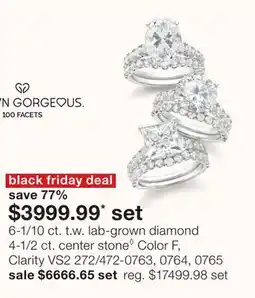 JC Penney 6-1/10 ct. t.w. lab-grown diamond 4-1/2 ct. center stone◊ Color F offer