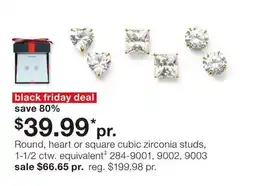 JC Penney Round, heart or square cubic zirconia studs, 1-1/2 ctw. equivalent‡ offer
