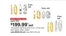 JC Penney 10k gold & sterling silver 2-pc. hoop sets offer