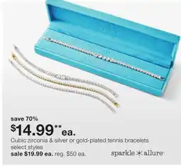JC Penney Cubic zirconia & silver or gold-plated tennis bracelets offer
