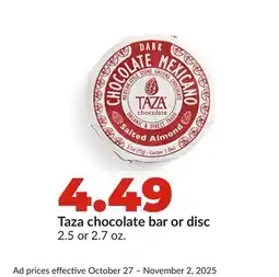 Hy-Vee Taza chocolate bar or disc offer