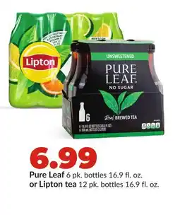 Hy-Vee Pure Leaf 6 pk. bottles 16.9 fl. oz. or Lipton tea 12 pk. bottles 16.9 fl. oz offer