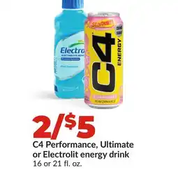 Hy-Vee C4 Performance, Ultimate or Electrolit energy drink offer