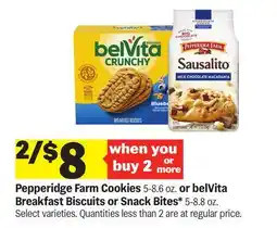 Meijer Pepperidge Farm Cookies 5-8.6 oz. or belVita Breakfast Biscuits or Snack Bites* 5-8.8 oz offer