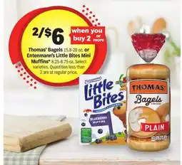 Meijer Thomas' Bagels 15.8-20 oz. or Entenmann's Little Bites Mini Muffins 8.25-8.75 oz offer