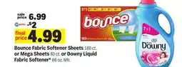 Meijer Bounce Fabric Softener Sheets 160 ct. or Mega Sheets 80 ct. or Downy Liquid Fabric Softener* 66 oz offer