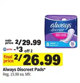 Meijer Always Discreet Pads offer