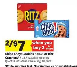 Meijer Chips Ahoy! Cookies 7-13 oz. or Ritz Crackers 8-13.7 oz offer