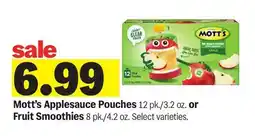 Meijer Mott's Applesauce Pouches 12 pk./3.2 oz. or Fruit Smoothies 8 pk./4.2 oz offer