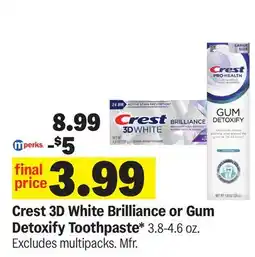 Meijer Crest 3D White Brilliance or Gum Detoxify Toothpaste offer