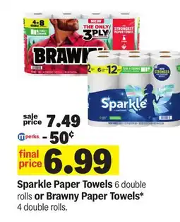 Meijer Sparkle Paper Towels 6 double rolls or Brawny Paper Towels* 4 double rolls offer