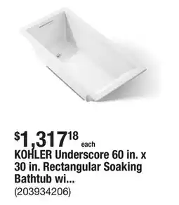 The Home Depot KOHLER Underscore 60 in. x 30 in. Rectangular Soaking Bathtub with Reversible Drain in White offer