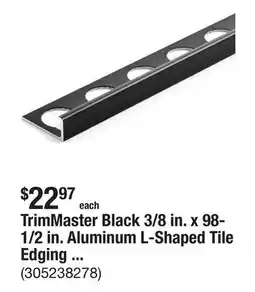 The Home Depot TrimMaster Black 3/8 in. x 98-1/2 in. Aluminum L-Shaped Tile Edging Trim offer