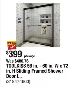 The Home Depot TOOLKISS 56 in. - 60 in. W x 72 in. H Sliding Framed Shower Door in Matte Black with Clear Glass offer