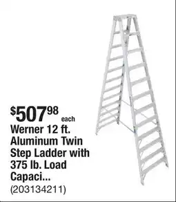 The Home Depot Werner 12 ft. Aluminum Twin Step Ladder with 375 lb. Load Capacity Type IAA Duty Rating offer