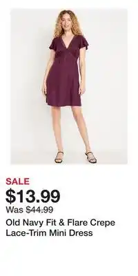 Old Navy Old Navy Fit & Flare Crepe Lace-Trim Mini Dress offer
